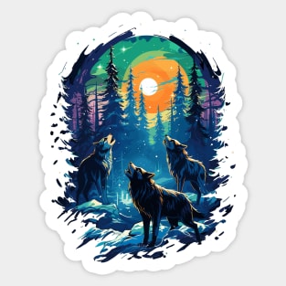 Arctic Waltz: Playful Wolf Pack Sticker